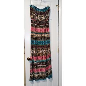 Charlotte Russe - Women's Boho Aztec Tribal Print Strapless Maxi Dress - Sz M